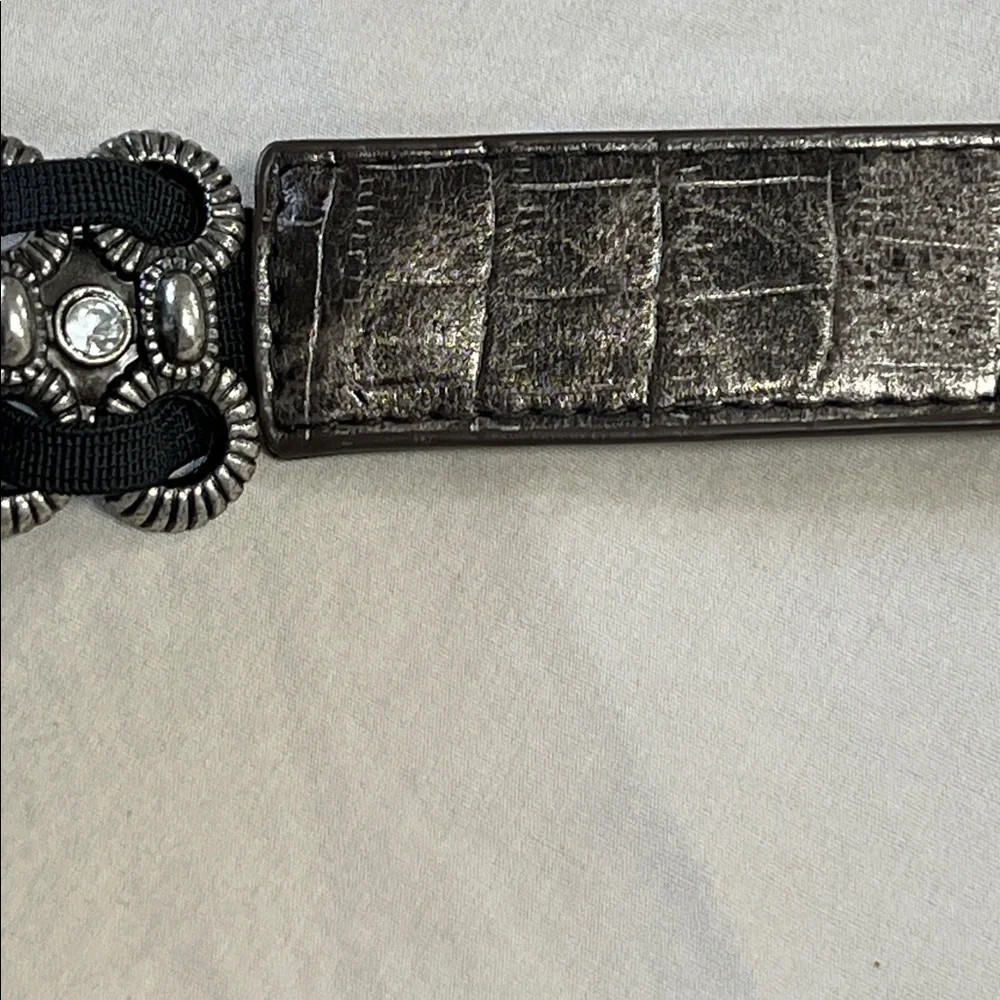 Metallic pleather elastic metal and gemstone 80’s grunge belt, 34”